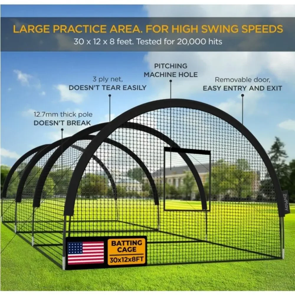 ZivPlay 30x12x8FT Baseball Batting Cage Net Backyard Softball Cage New